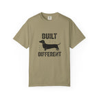 Built Different dachshund graphic t-shirt — attitude wiener dog tee by Doxie League
