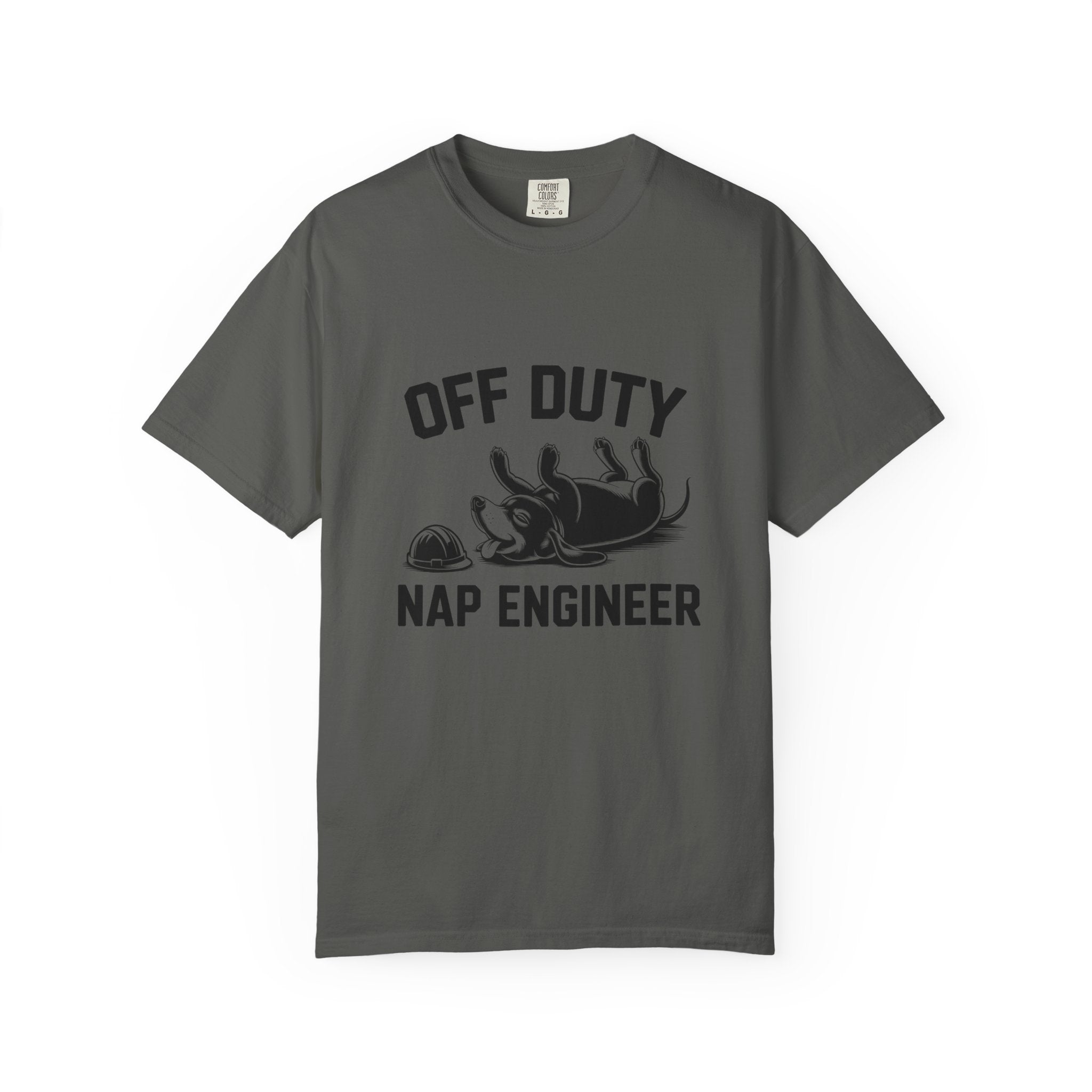 Off Duty Nap Engineer dachshund hard hat graphic t-shirt — funny wiener dog tee by Doxie League"