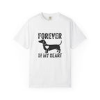 Forever in My Heart dachshund memorial graphic t-shirt — tribute wiener dog tee by Doxie League