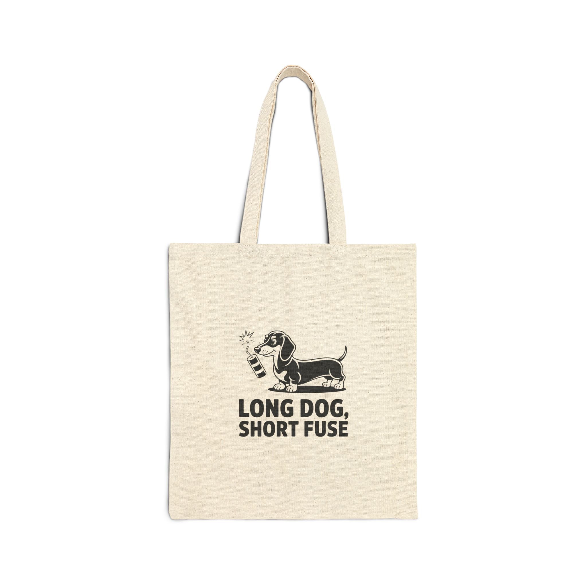 Long Dog Short Fuse — Funny Dachshund Canvas Tote Bag | Doxie League