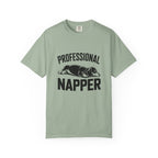 Professional Napper sleeping dachshund graphic t-shirt — funny wiener dog tee by Doxie League