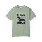 Space Weenie dachshund space helmet stars graphic t-shirt — cosmic attitude wiener dog tee by Doxie League