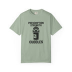 Prescription Strength Cuddles dachshund pill bottle graphic t-shirt — funny wiener dog healthcare tee by Doxie League"