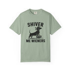 Shiver Me Wieners pirate dachshund bandana treasure graphic t-shirt — funny wiener dog tee by Doxie League