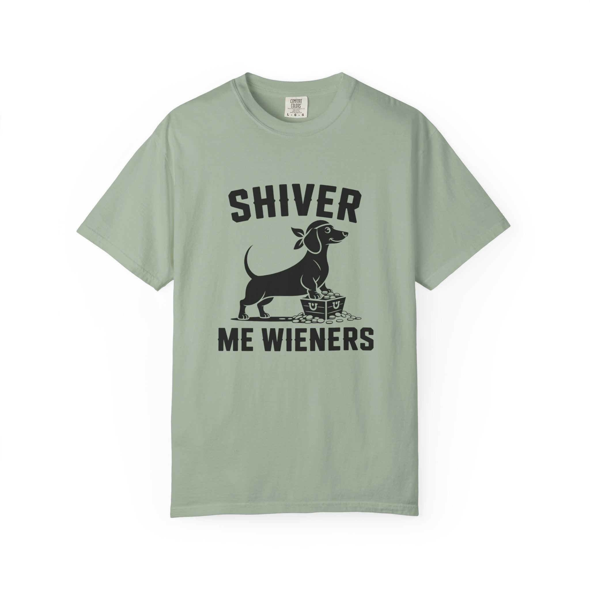 Shiver Me Wieners pirate dachshund bandana treasure graphic t-shirt — funny wiener dog tee by Doxie League