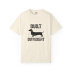 Built Different dachshund graphic t-shirt — attitude wiener dog tee by Doxie League