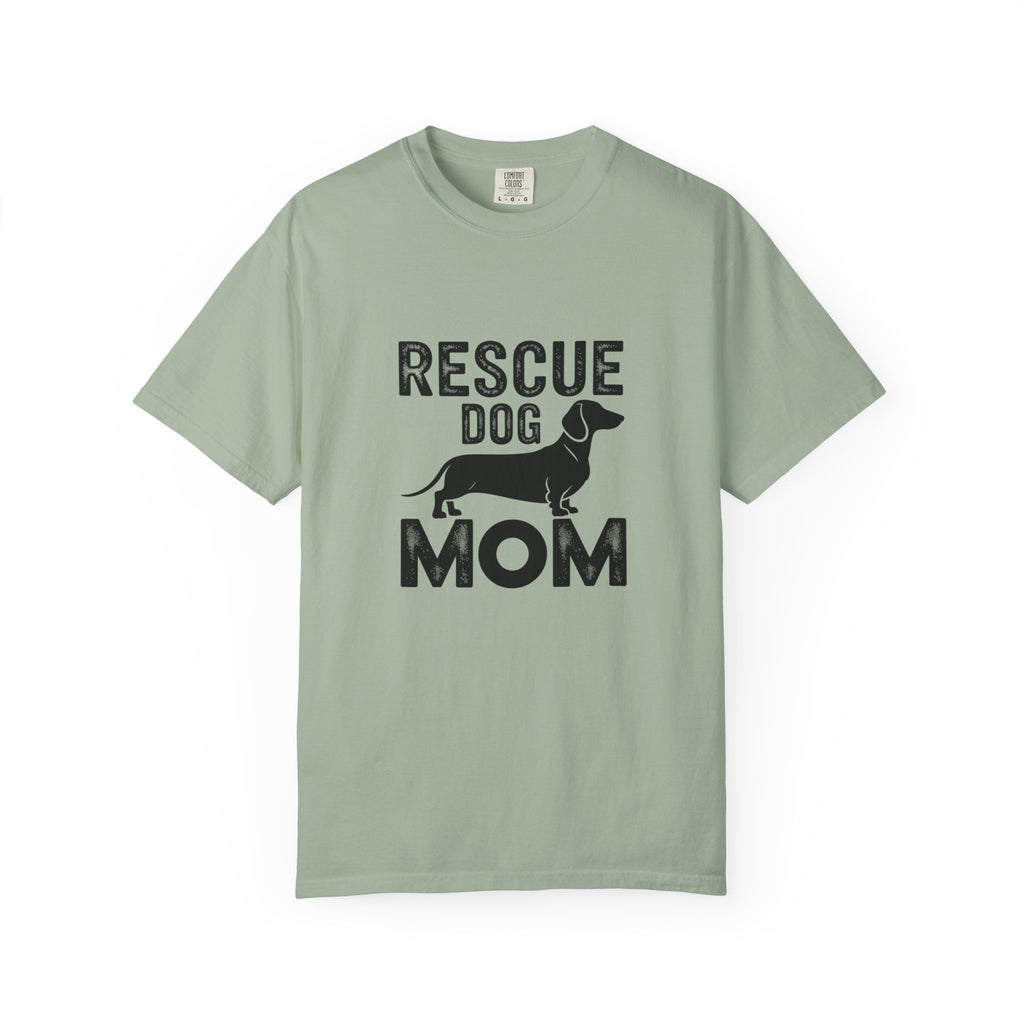 Rescue Mom dachshund graphic t-shirt — rescue wiener dog mom gift tee by Doxie League