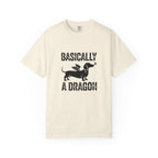 Basically A Dragon dachshund dragon wings graphic t-shirt — wiener dog attitude tee by Doxie League