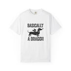 Basically A Dragon dachshund dragon wings graphic t-shirt — wiener dog attitude tee by Doxie League