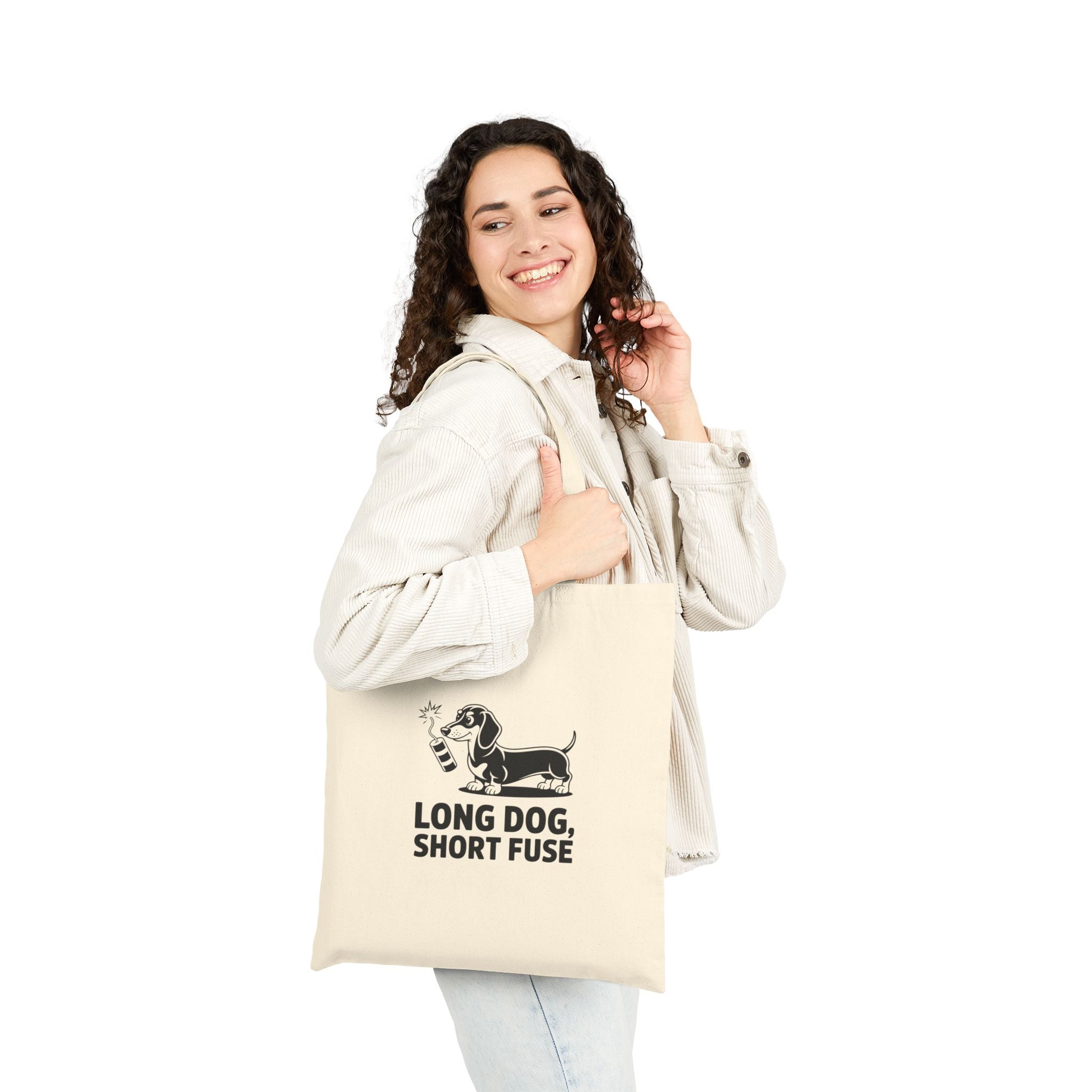 Long Dog Short Fuse — Funny Dachshund Canvas Tote Bag | Doxie League