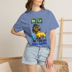 Woman wearing I Am The One Who Barks dachshund t-shirt — funny dachshund tee from The Unhinged Collection by Doxie League