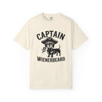 Captain Wienerbeard pirate dachshund graphic t-shirt — funny wiener dog tee by Doxie League