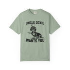 Uncle Doxie Wants You Uncle Sam dachshund pointing paw graphic t-shirt — patriotic wiener dog tee by Doxie League